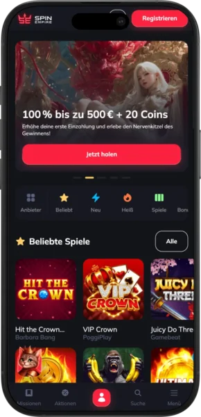Spin Empire Casino Hauptseite