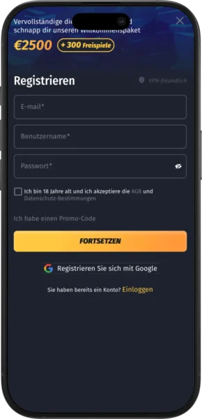 Winshark Casino Registrierungsseite